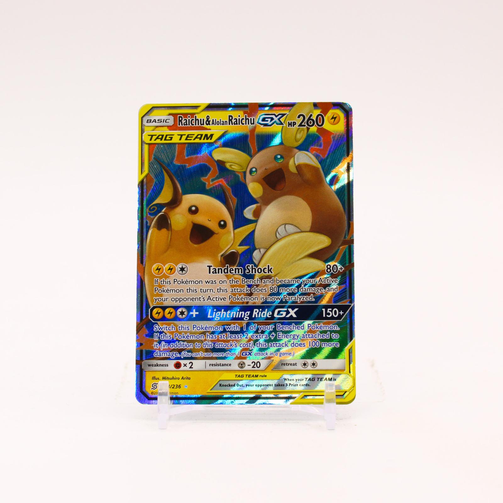 Raichu & Alolan Raichu GX - 54/236 Unified Minds Holo Ultra Rare Pokemon - NM/LP
