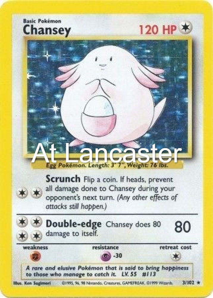 Chansey - 3/102 Base Set Unlimited Holo Rare Pokemon - HP (Lanc)