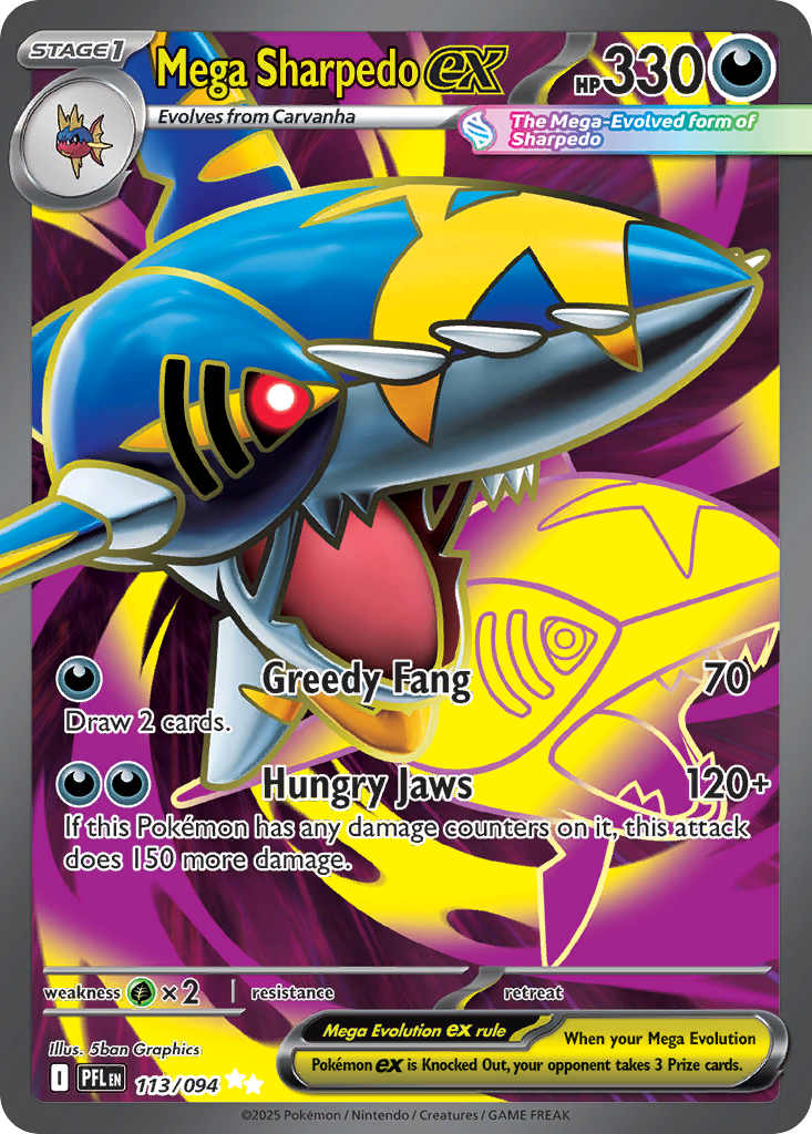 Mega Sharpedo ex - 113/094 Phantasmal Flames Ultra Rare Holo Pokemon - NM