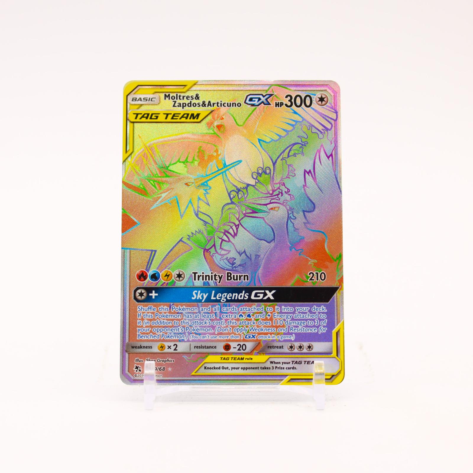 Moltres & Zapdos & Articuno GX - 69/68 Hidden Fates Holo Rainbow Pokemon - LP