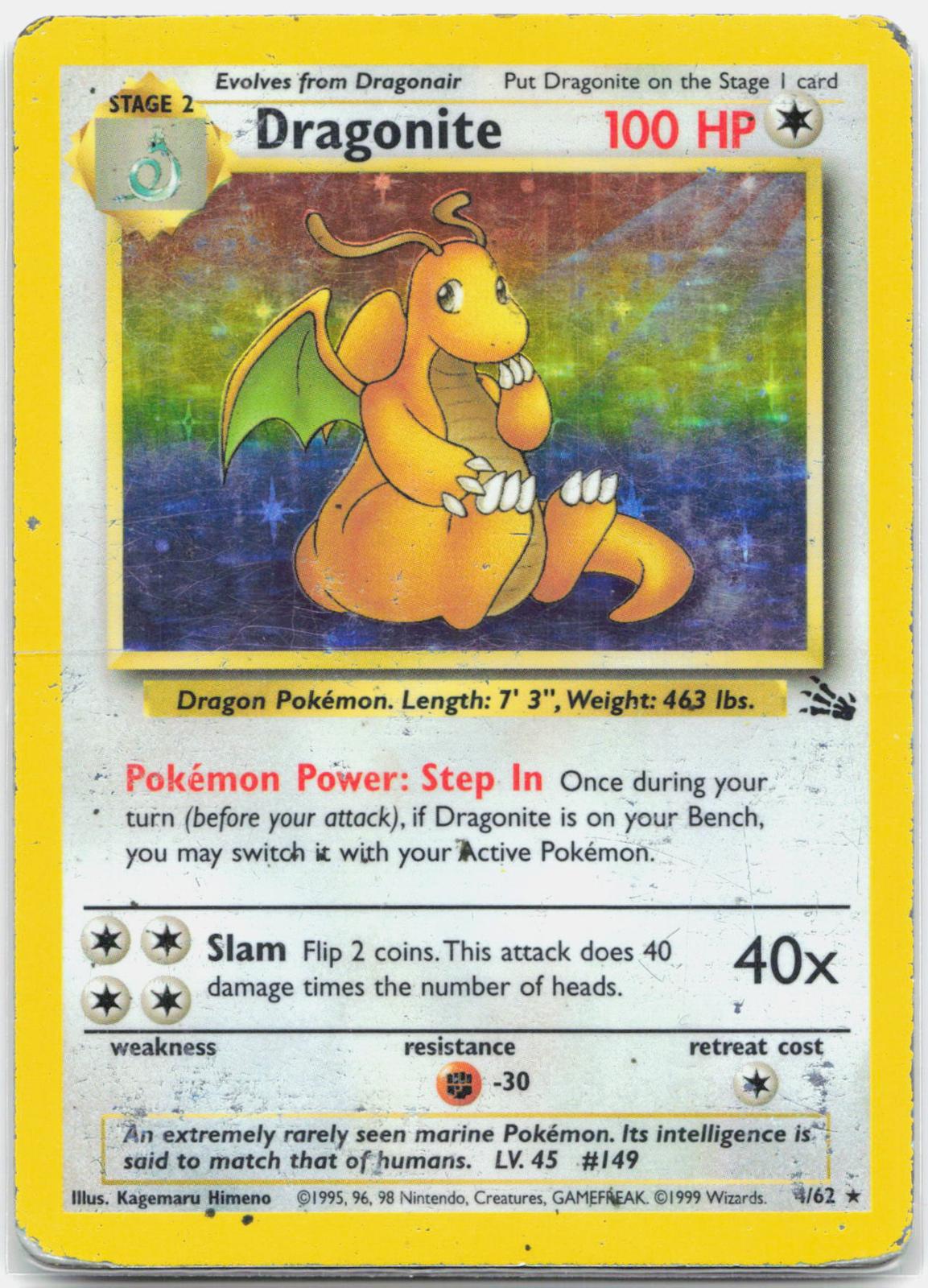 Dragonite - 4/62 Fossil Unlimited Holo Rare Pokemon - DMG
