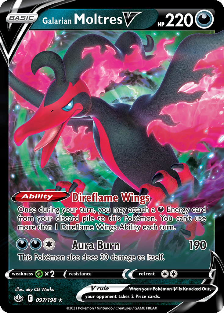 Galarian Moltres V - 097/198 Chilling Reign V Rare Holo Pokemon - NM