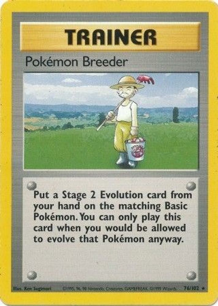 Pokemon Breeder - 76/102 Base Set Unlimited Rare Pokemon - NM