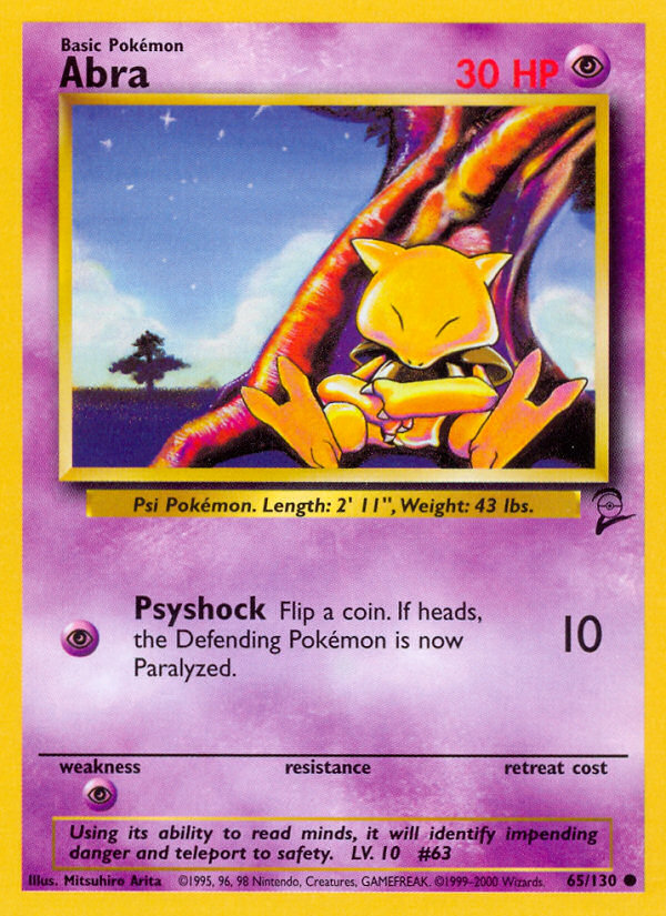 Abra - 65/130 Base Set 2 Common Pokemon - NM
