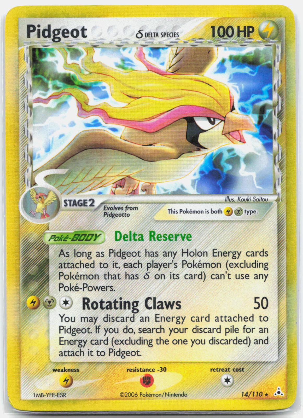 Pidgeot - 14/110 Holon Phantoms Holo Rare Pokemon - MP