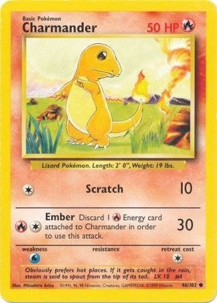 Charmander - 46/102 Base Set Unlimited Common Pokemon - NM