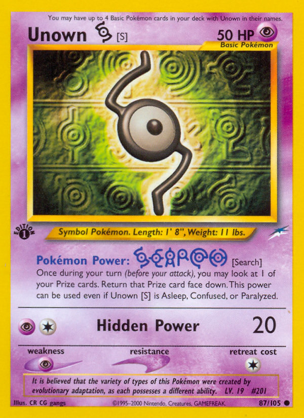 Unown [S] - 87/105 Neo Destiny Common Unlimited Pokemon - NM