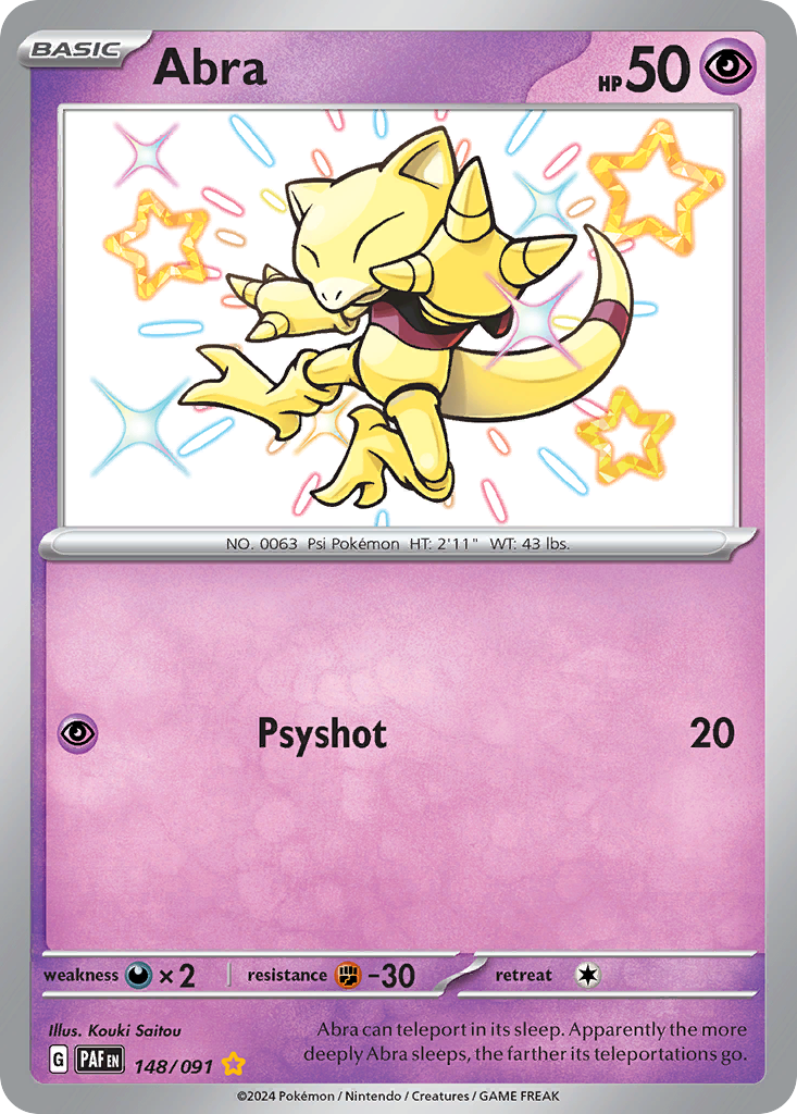 Abra - 148/091 Paldean Fates Shiny Rare Holo Pokemon - NM