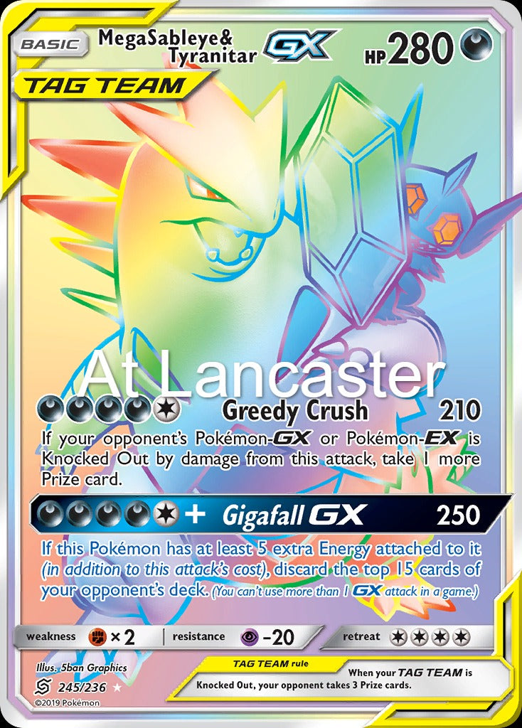 Mega Sableye & Tyranitar GX - 245/236 Unified Minds Rainbow Rare Pokemon - NM (Lanc)