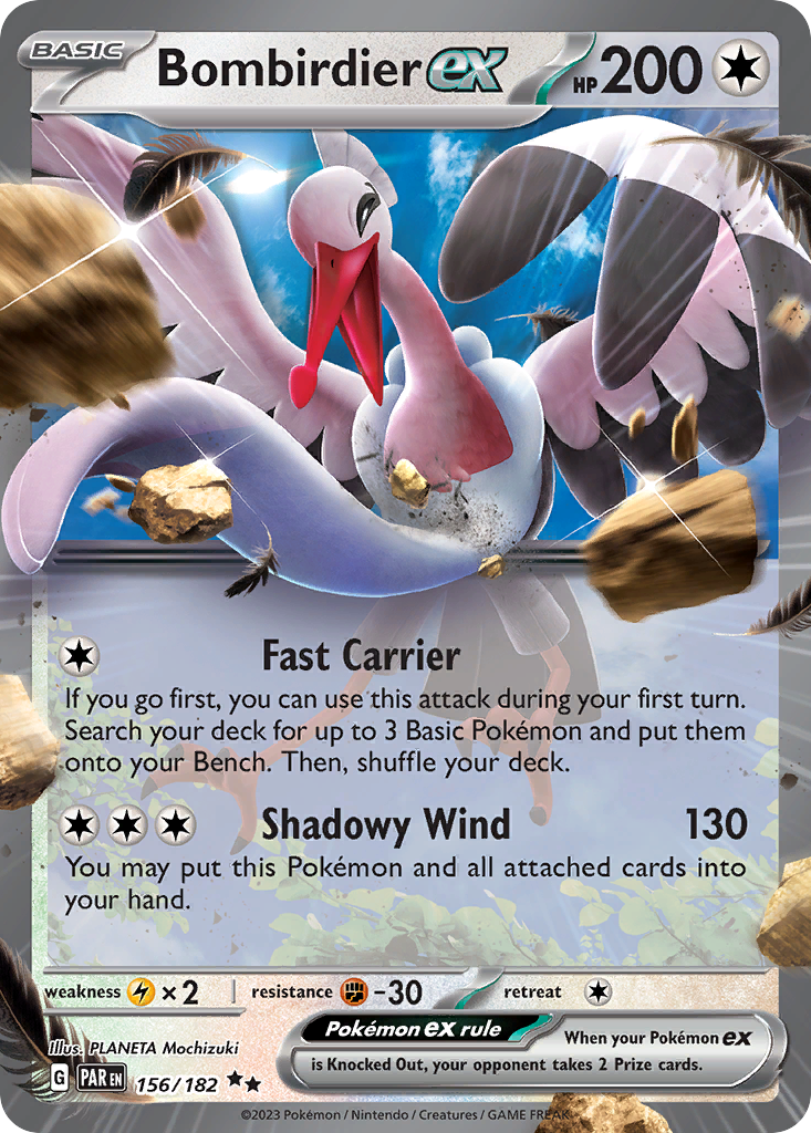 Bombirdier ex - 156/182 Paradox Rift Double Rare Holo Pokemon - NM