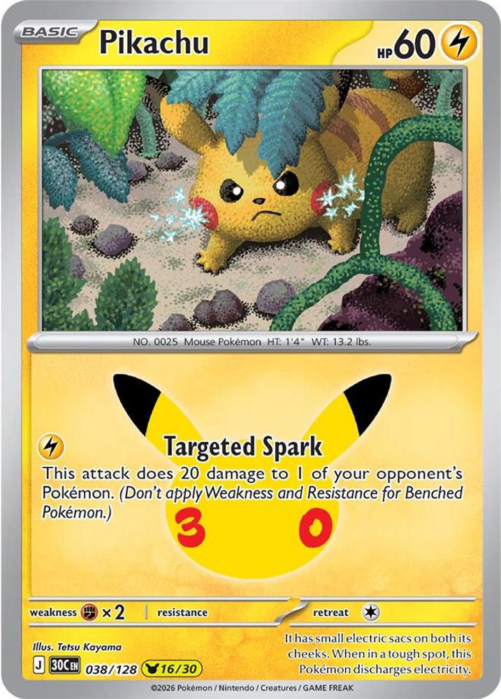 Pikachu - 038/128 ME: 30th Celebration Pikachu Rare Holo Pokemon - NM