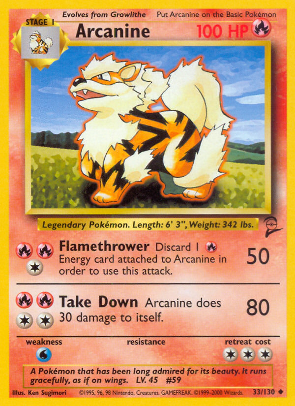 Arcanine - 33/130 Base Set 2 Uncommon Pokemon - NM