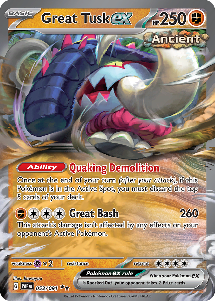 Great Tusk ex - 053/091 Paldean Fates Double Rare Holo Pokemon - NM