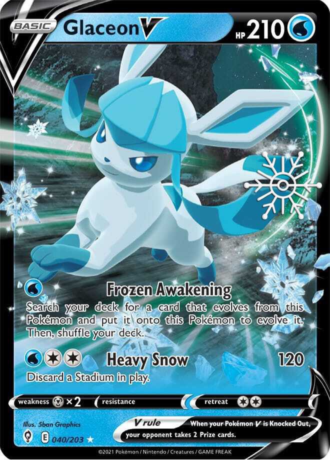 Glaceon V - 040/203 (Holiday Calendar) Snowflake Stamp Pokemon - NM/MINT
