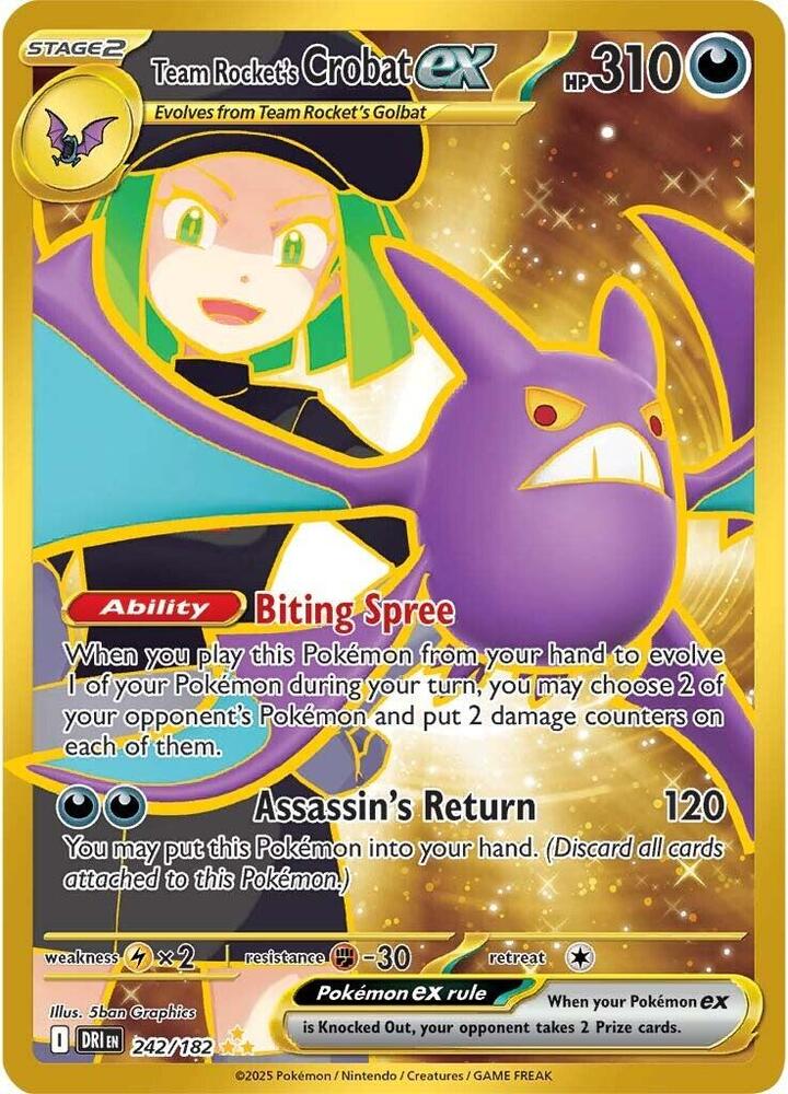 Team Rocket's Crobat ex - 242/182 Destined Rivals Full Art Gold Pokemon - NM/MINT