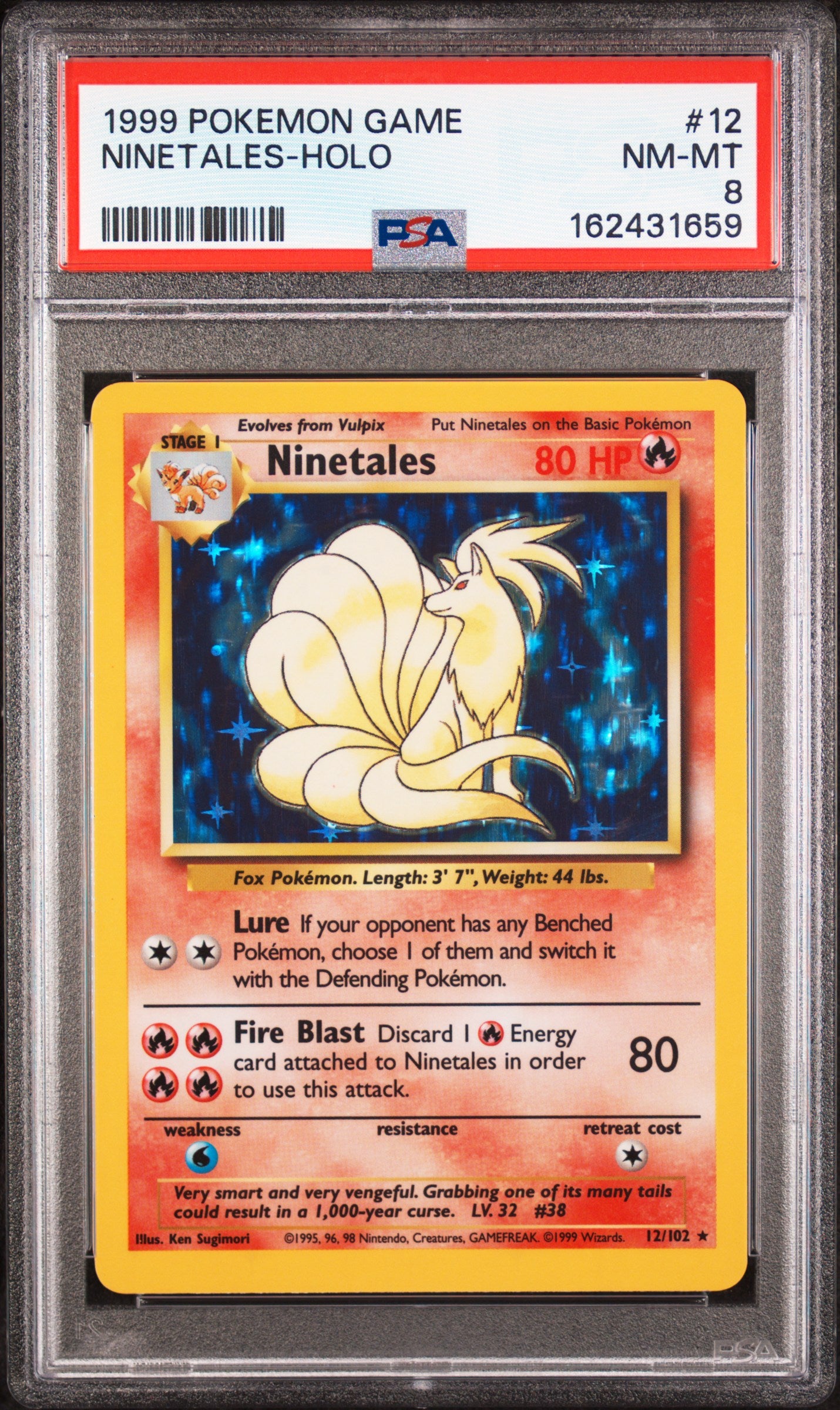 Ninetales - 12/102 PSA 8 Base Set Unlimited Holo Rare Pokemon - NM/MINT