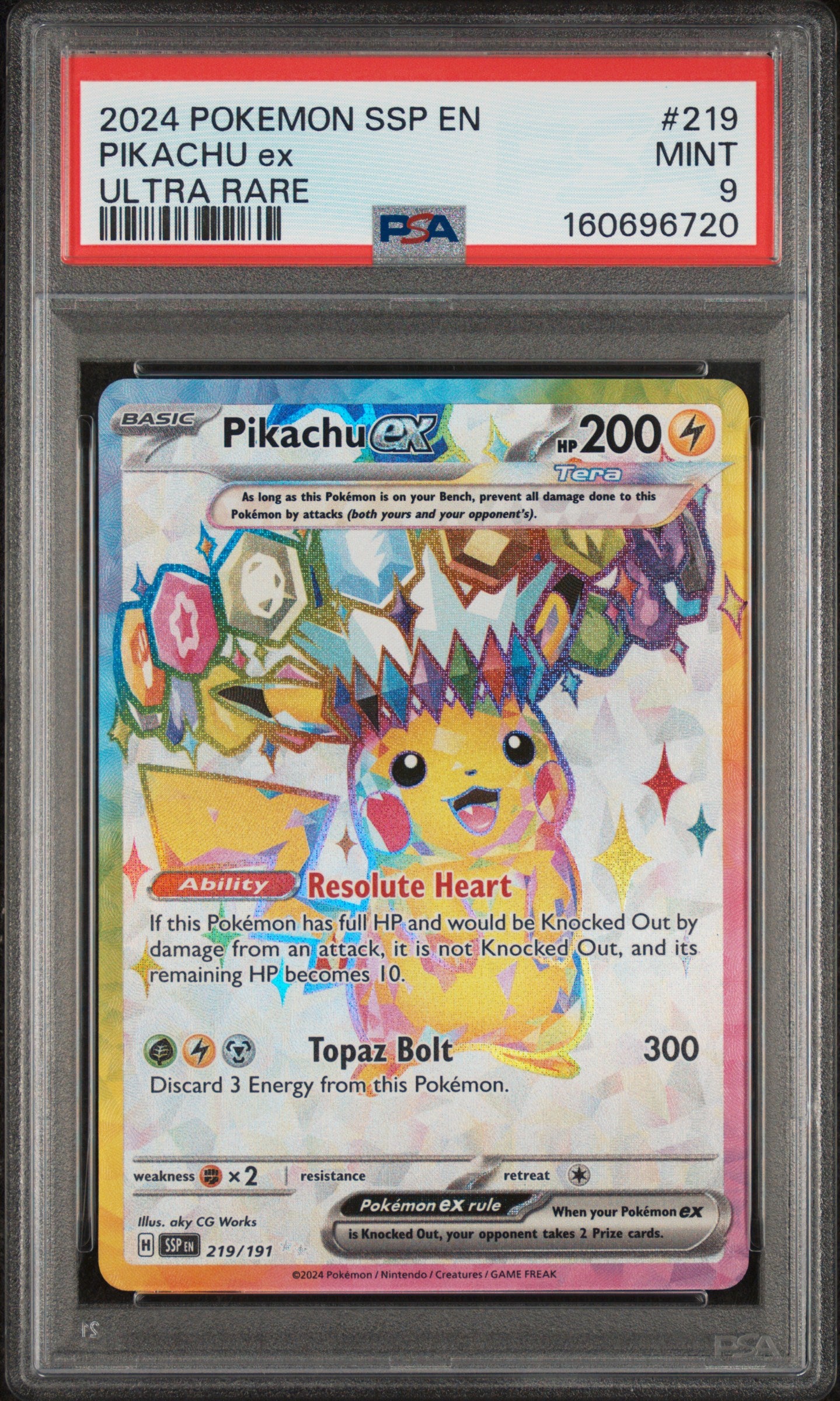 Pikachu EX - 219/191 PSA 9 Ssp En Surging Sparks Ultra Rare Pokemon