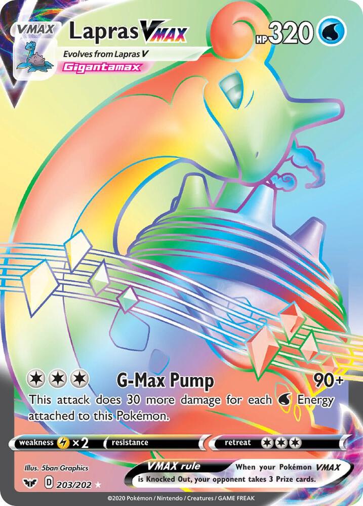 Lapras Vmax - 203/202 Sword & Shield Ultra Rainbow Pokemon - NM/MINT