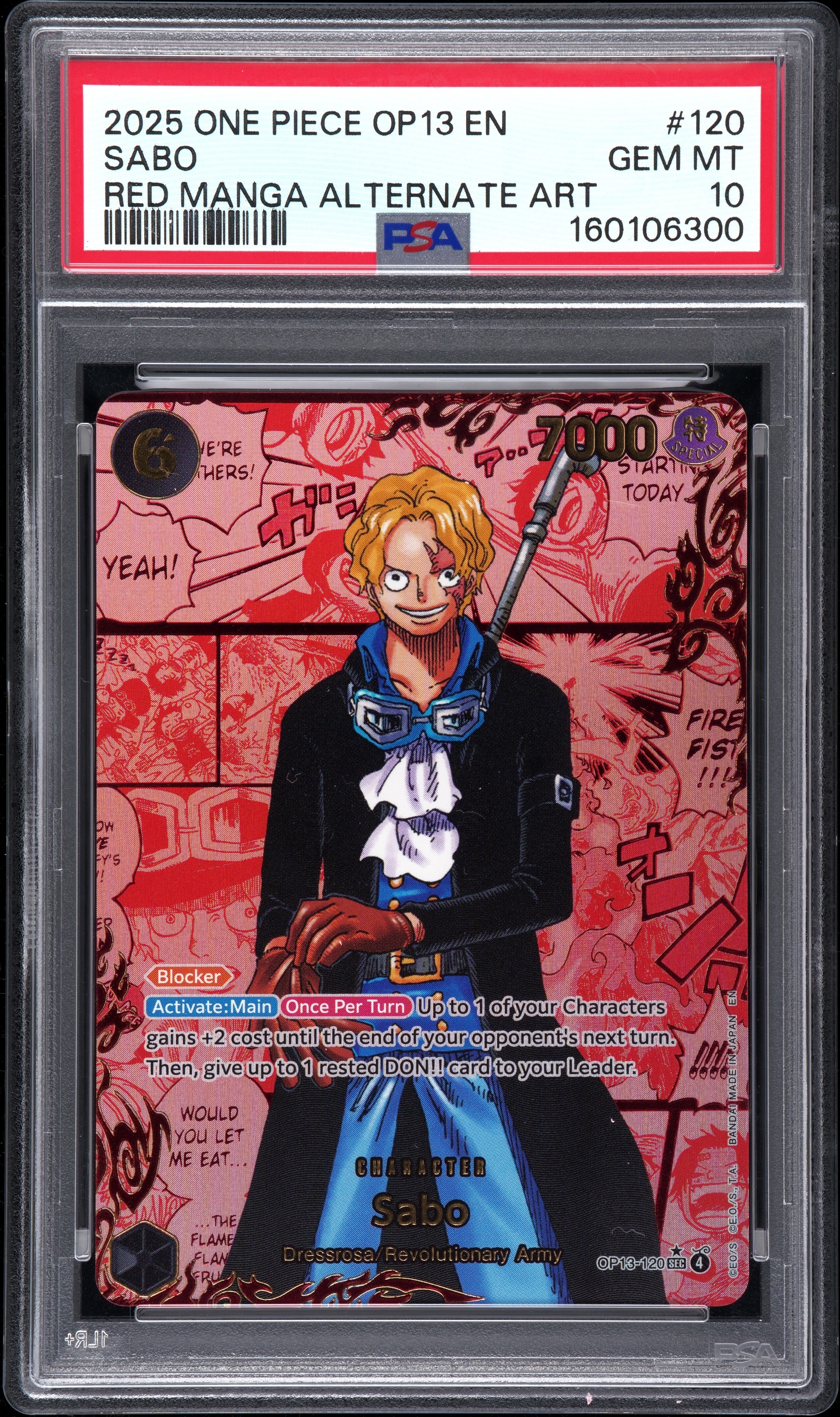 Sabo Red Manga - OP13-120 PSA 10 Carrying On His Will SEC One Piece - GEM MT (JZ0815)