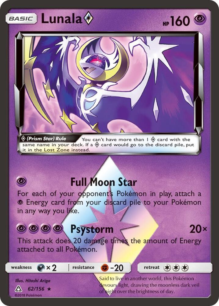 Lunala - 62/156 Ultra Prism Prism Star Holo Rare Pokemon - NM/MINT