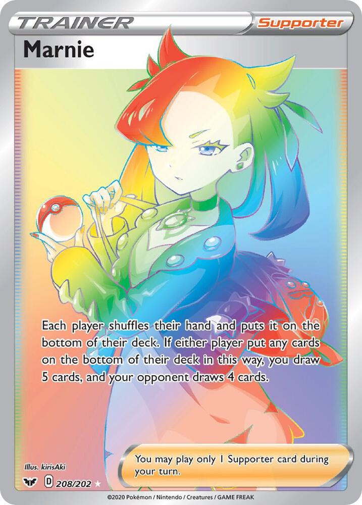 Marnie - 208/202 Sword & Shield SECRET RARE RAINBOW Trainer - NM/MINT