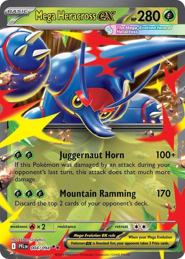 Mega Heracross ex - 004/094 Phantasmal Flames Double Rare Pokemon - NM/MINT
