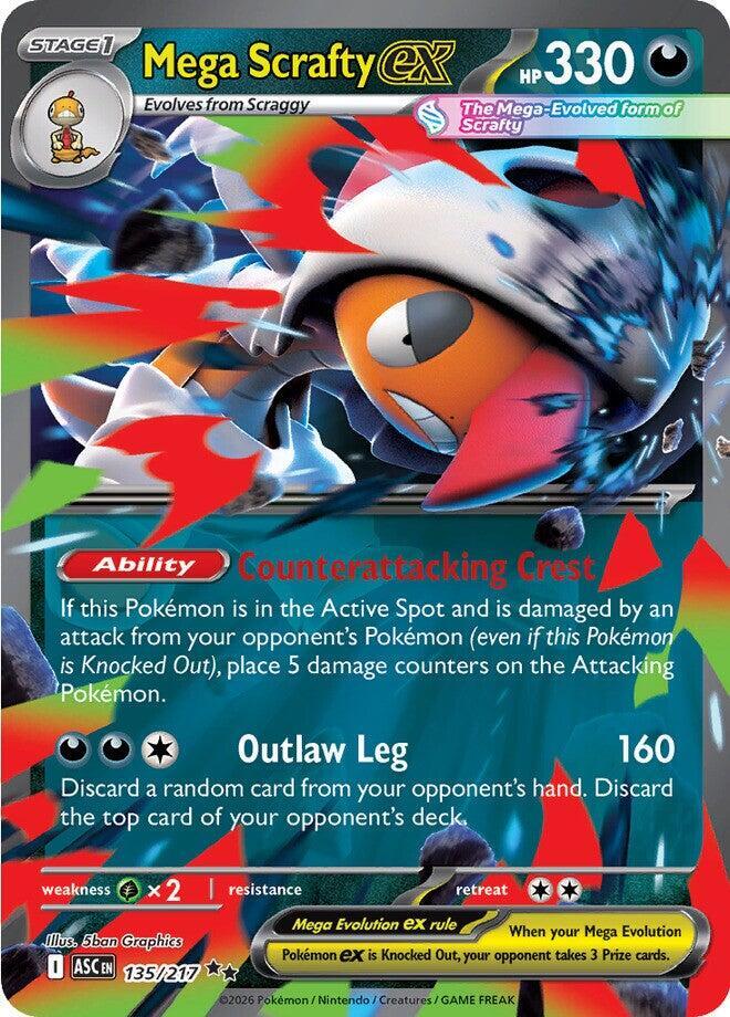 Mega Scrafty ex - 135/217 Ascended Heroes Double Rare Pokemon - NM/MINT