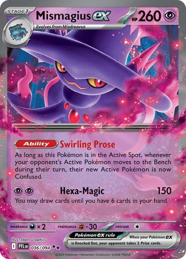 Mismagius ex - 036/094 Phantasmal Flames Double Rare Pokemon - NM/MINT