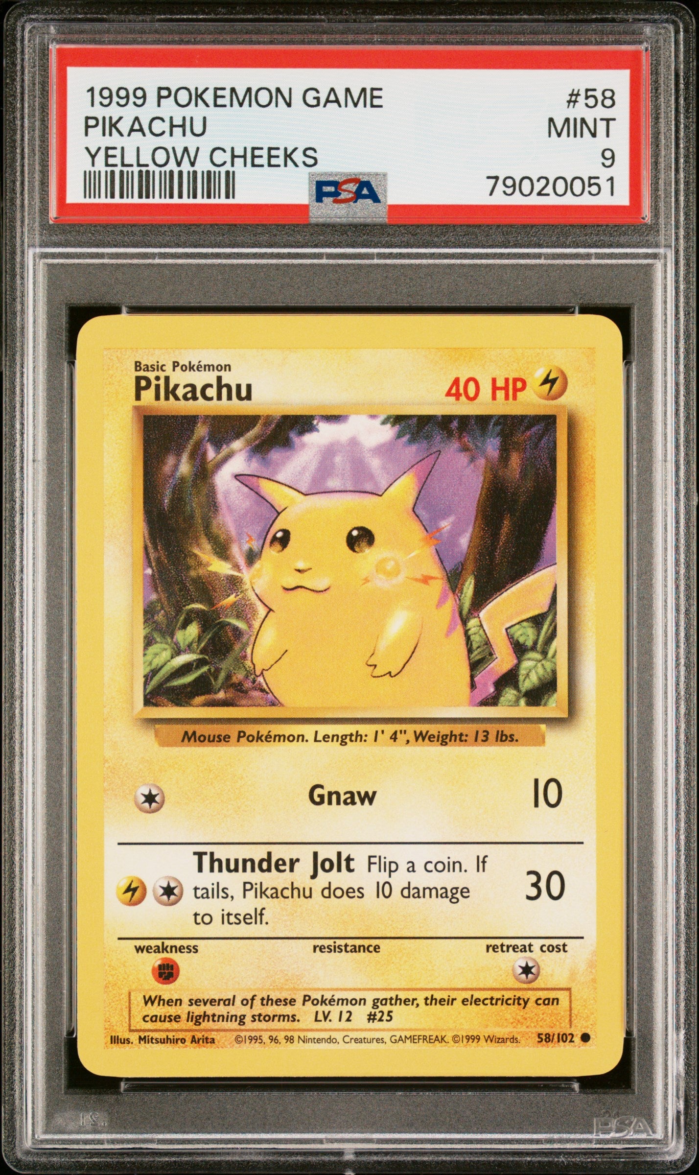 Pikachu - 58/102 PSA 9 Base Set Unlimited Yellow Cheeks Pokemon - MINT