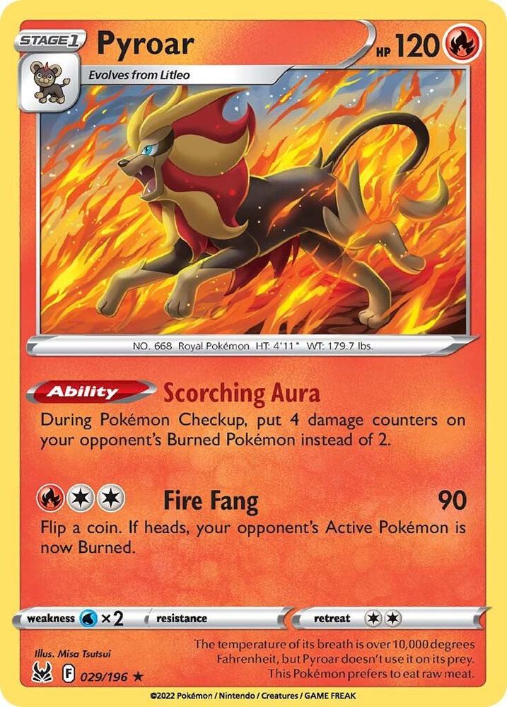 Pyroar - 029/196 Lost Origin Holo Rare Pokemon - NM/MINT