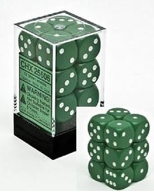 Chessex 16mm D6 Dice - Opaque Green/White (12 Count)