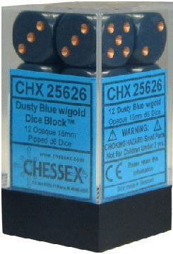 Chessex 16mm D6 Dice - Opaque Dusty Blue/Copper (12 Count)