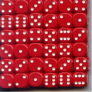 Chessex 16mm D6 Dice - Opaque Red/White (36 Count)