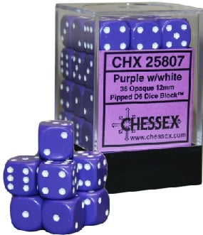 Chessex 16mm D6 Dice - Opaque Purple/White (36 Count)