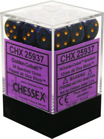 Chessex 12mm D6 Dice - Speckled Golden Cobalt (36 Count)