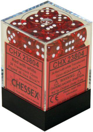 Chessex 12mm D6 Dice - Translucent Red/White (36 Count)