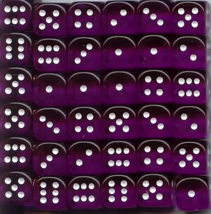 Chessex 12mm D6 Dice - Translucent Purple/White (36 Count)