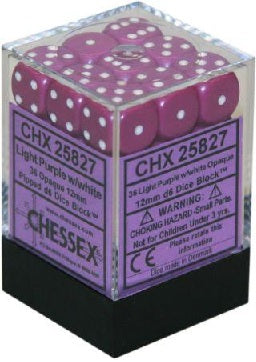 Chessex 16mm D6 Dice - Opaque Light Purple/White (36 Count)