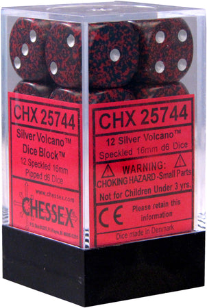 Chessex 16mm D6 Dice - Speckled Silver Volcano (12 Count)