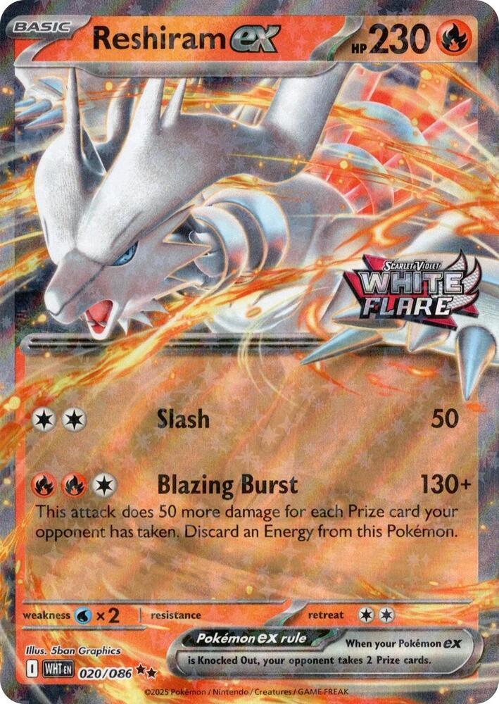Reshiram ex - 020/086 White Flare Stamped PROMO Pokemon - NM/MINT