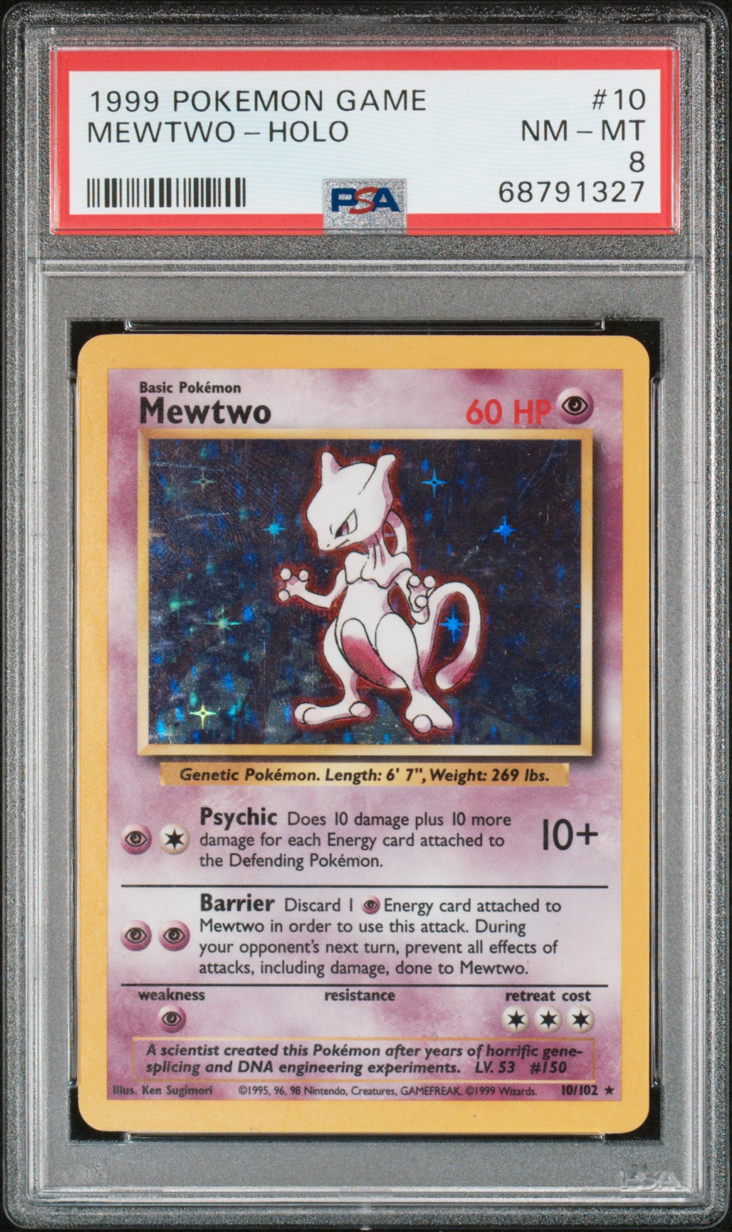 Mewtwo - 10/102 PSA 8 Base Set Unlimited Holo Rare Pokemon - NM/MINT