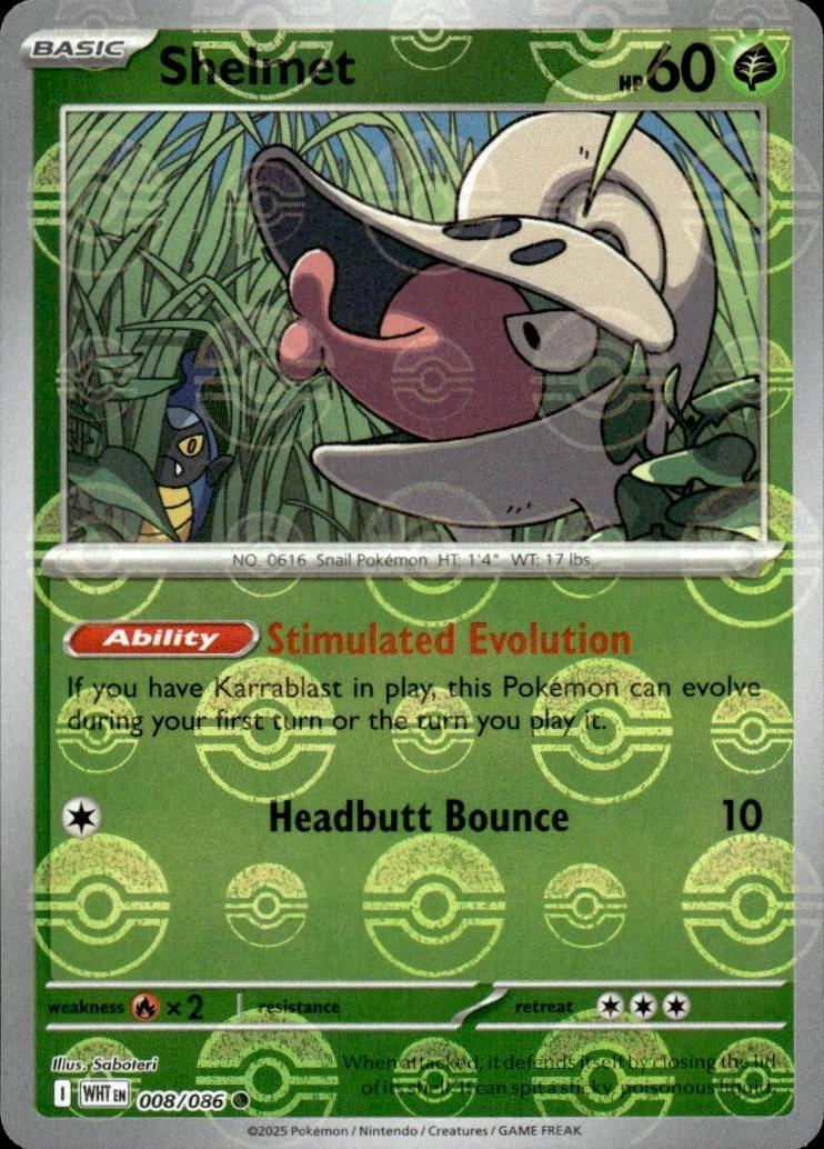 Shelmet - 008/086  SV11W White Flare Poke Ball Holo pokemon - MINT