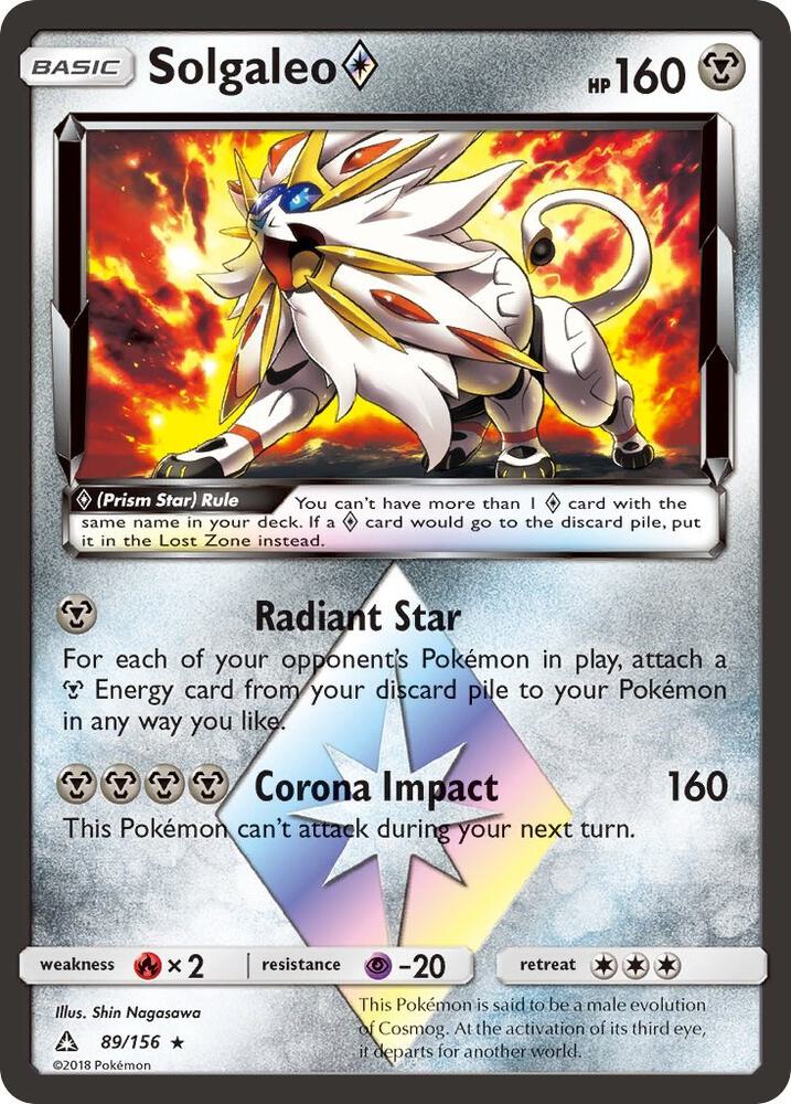 Solgaleo - 89/156 Ultra Prism Prism Star Holo Rare Pokemon - NM/MINT
