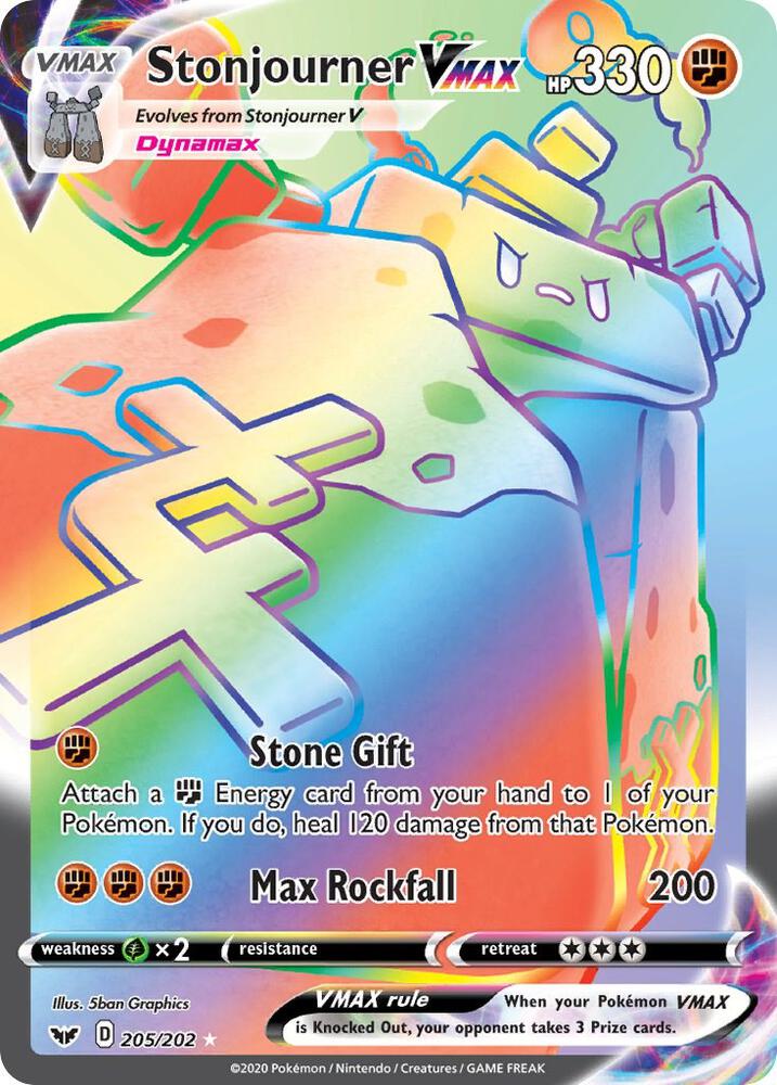 Stonjourner Vmax - 205/202 Sword & Shield  SECRET RARE RAINBOW Pokemon - NM/MINT