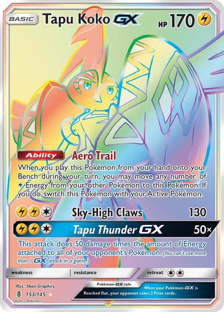 Tapu Koko GX - 153/145 Guardians Rising Secret Rare Pokemon - NM/MINT