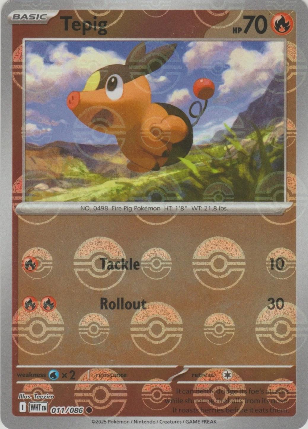 Tepig - 011/086 Black Bolt Poke Ball Pokemon - NM/MINT