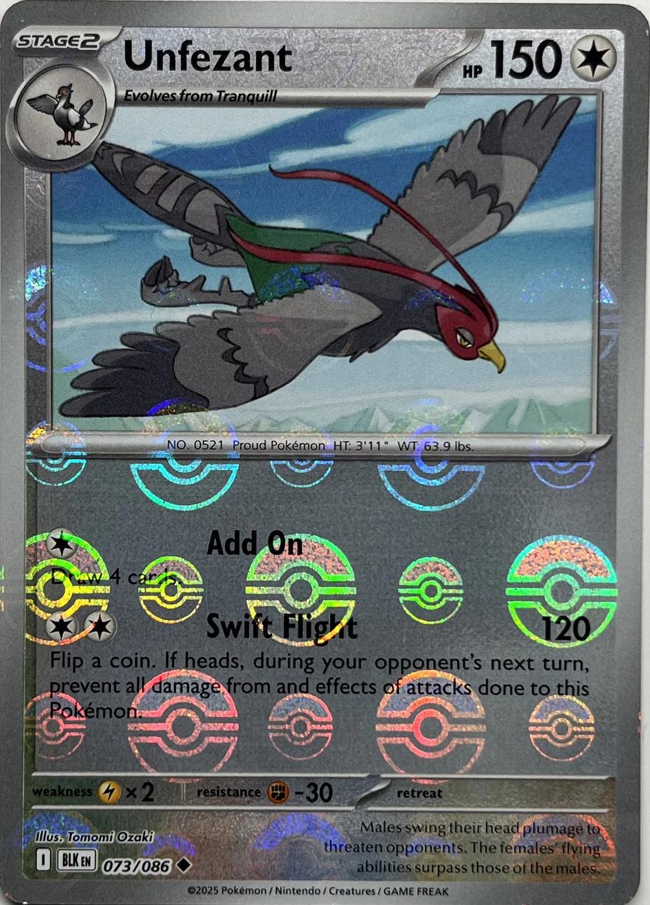Unfezant - 073/086 Black Bolt Poke Ball Pokemon - NM/MINT