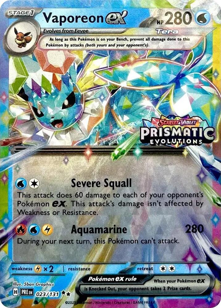Vaporeon ex - 023/131 Prismatic Evolutions Stamped Promo Pokemon - NM/MINT