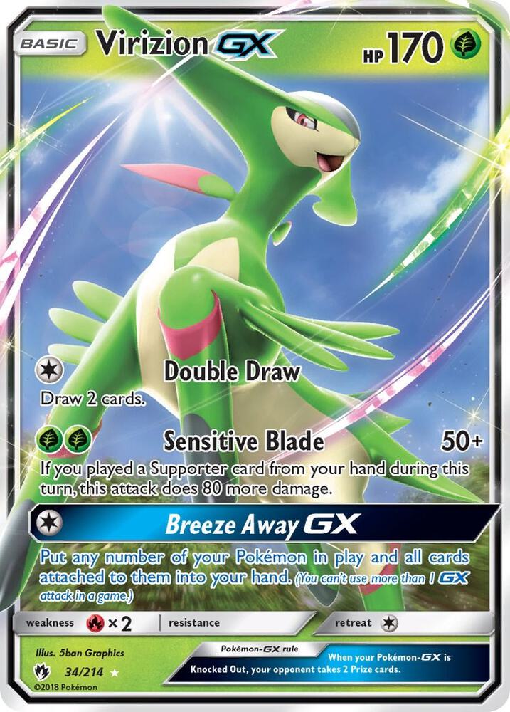 Virizion GX - 34/214 Lost Thunder Ultra Rare Pokemon - NM/MINT