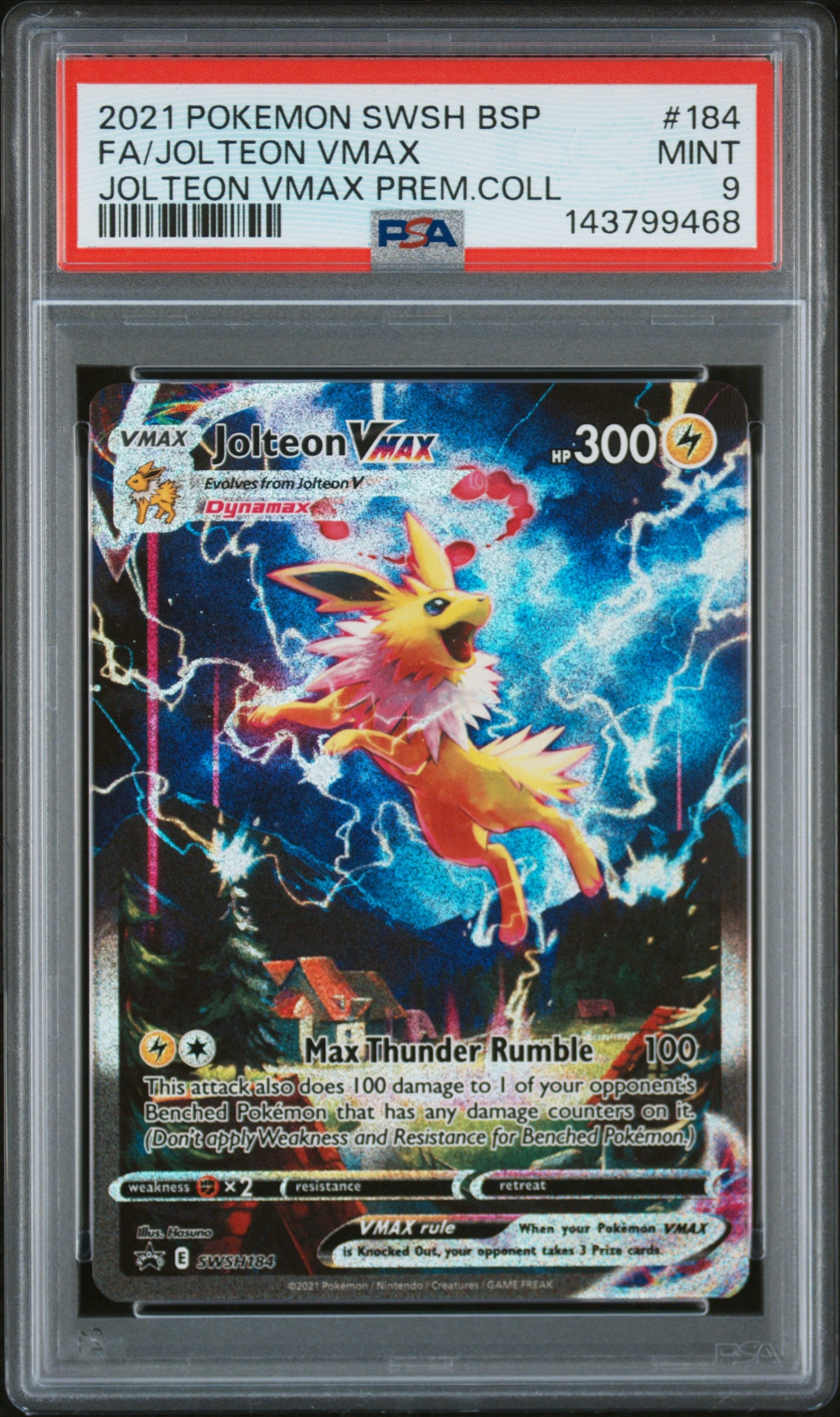 Jolteon Vmax - SWSH184 PSA 9 Sword & Shield Alternate Art Promo Pokemon CHIPPED CASE - MINT